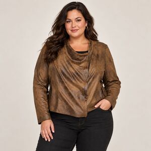 Cato Suede Brown Boho Side Zip Long Sleeve Cropped Jacket Women's Plus Size 26W